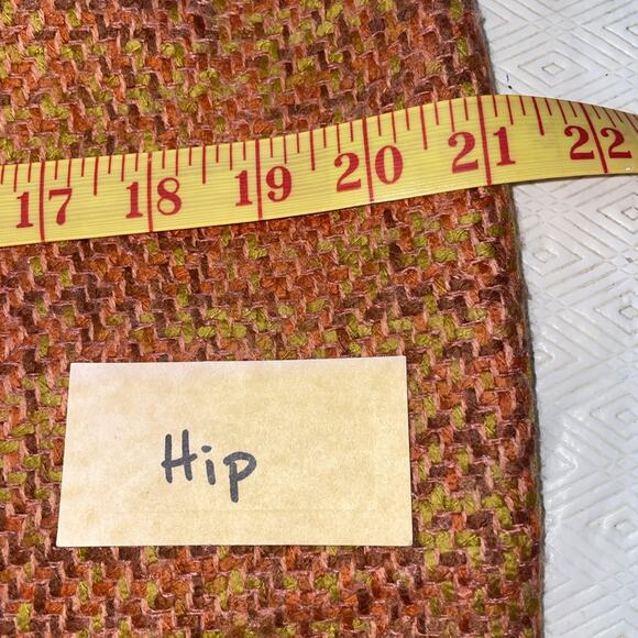 British Khaki Orange Purple Lime Tweed Lined Knee Length Pencil Skirt Size 12 - Picture 11 of 13